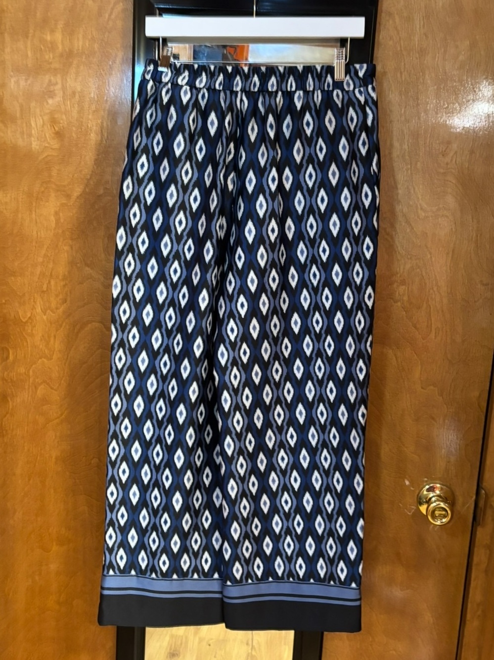 ZARA Blue Black & White Satin Wide Leg Pants Size Medium